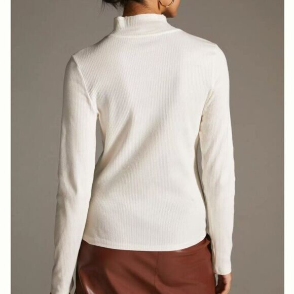 MAEVE / Anthropologie Turtleneck Button Cuffs Fine Rib Fitted Sweater M Flawed - Picture 10 of 16